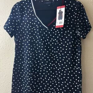 Tommy Hilfiger Black and White Polka Dot V-Neck Tee